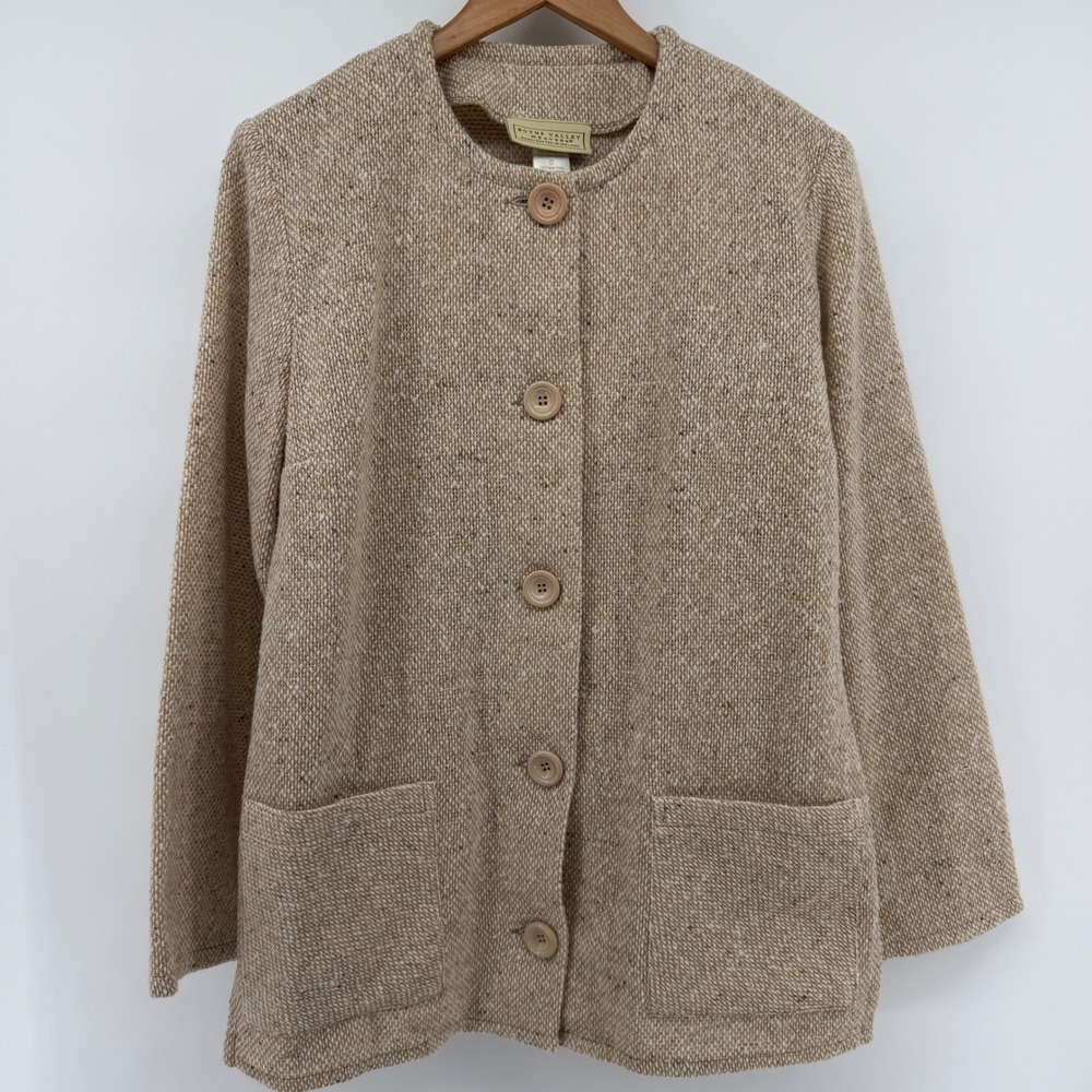 Boyne Valley Weavers Ireland Wool Blend Tweed Jacket Beige Women Medium